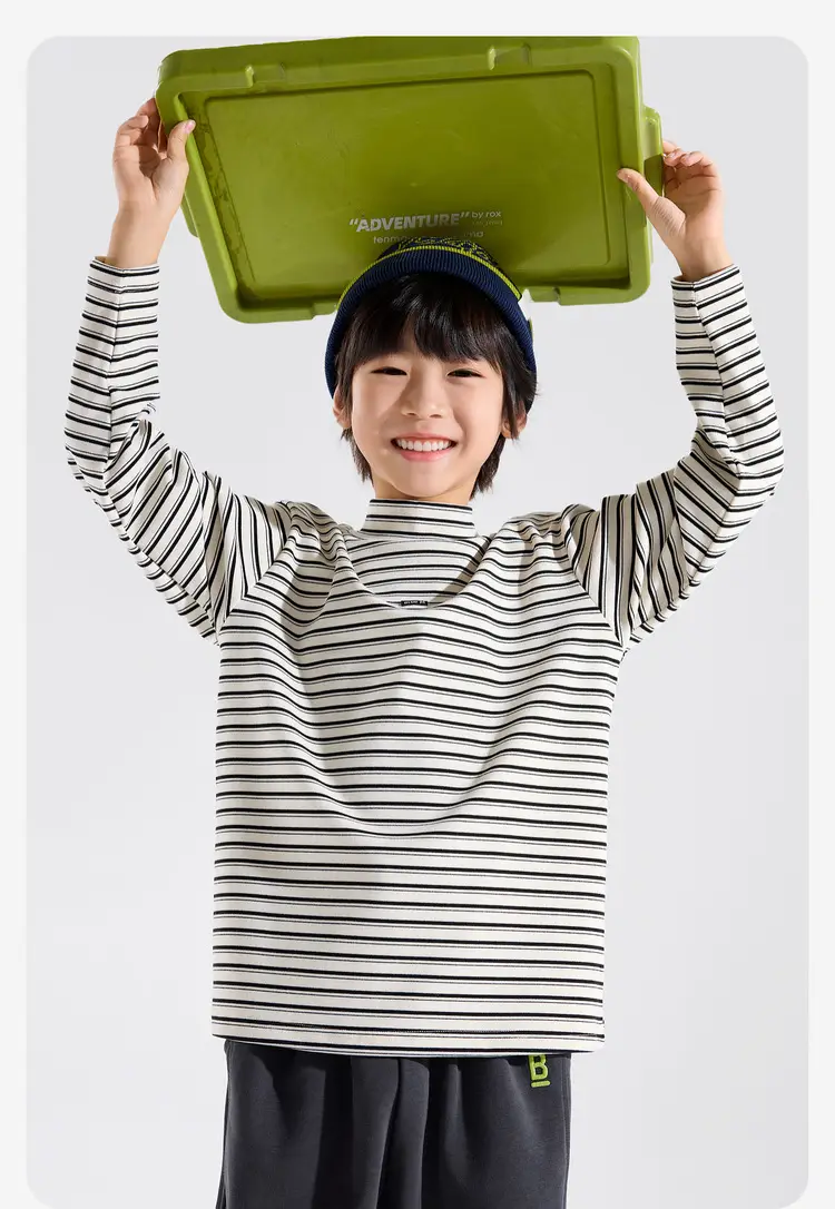 Boys Striped Half-Turtleneck T-Shirt Spring Clothing — feature 26
