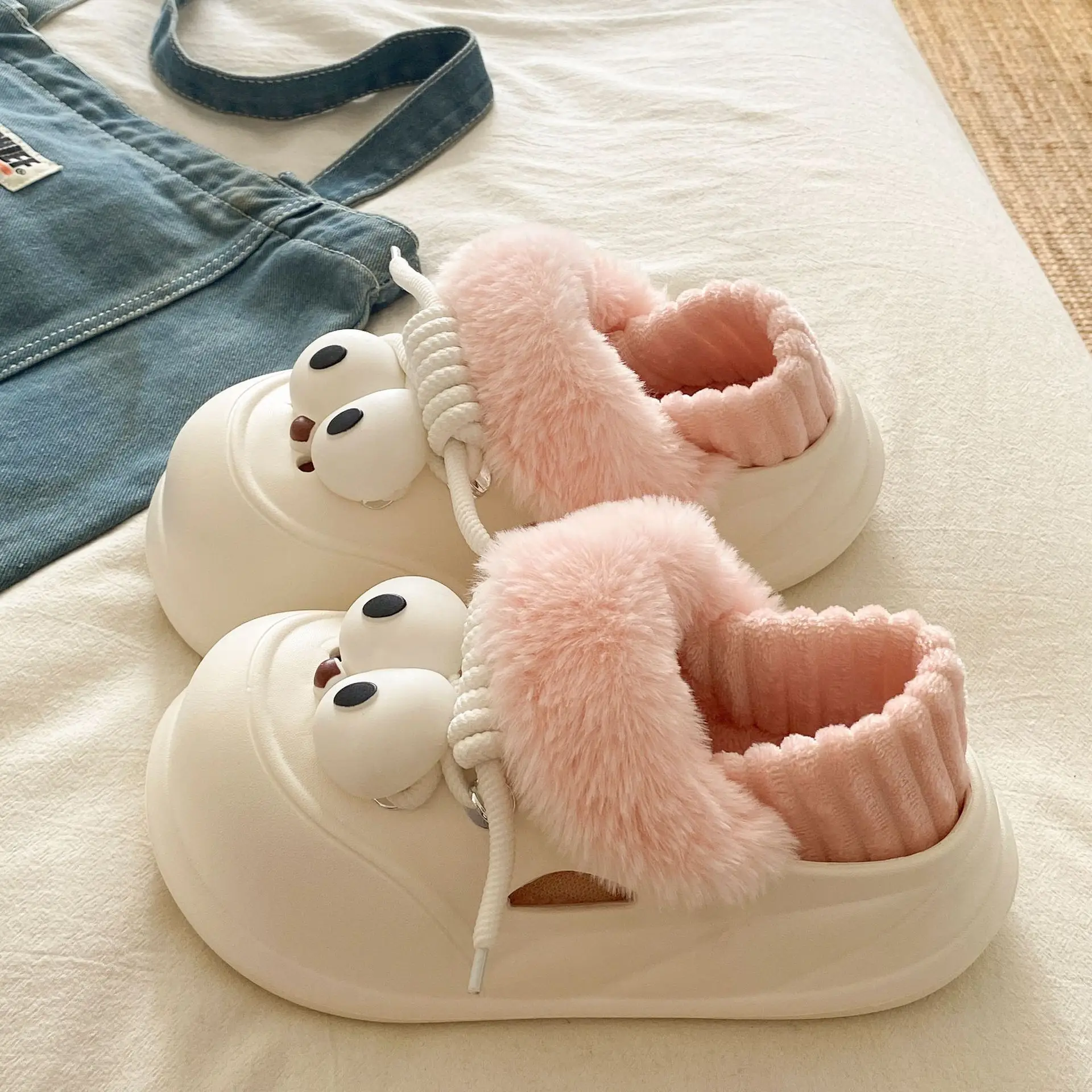 Furry Bear Slippers Women Warm Winter Slippers - Image 25