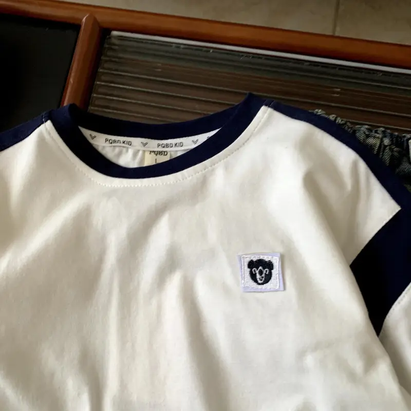 Boys Cotton Long Sleeve T-Shirt White Blue Round Neck - Image 4
