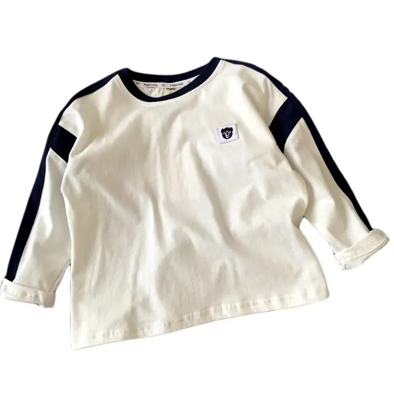 Boys Cotton Long Sleeve T-Shirt White Blue Round Neck - Image 6