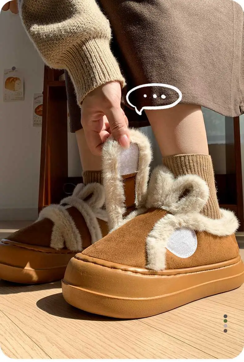 2025 Winter New Plush Rabbit Ear Velcro Women's Shoes with Outer Wear Home Casual Slippers Cotton Slippers — feature 10