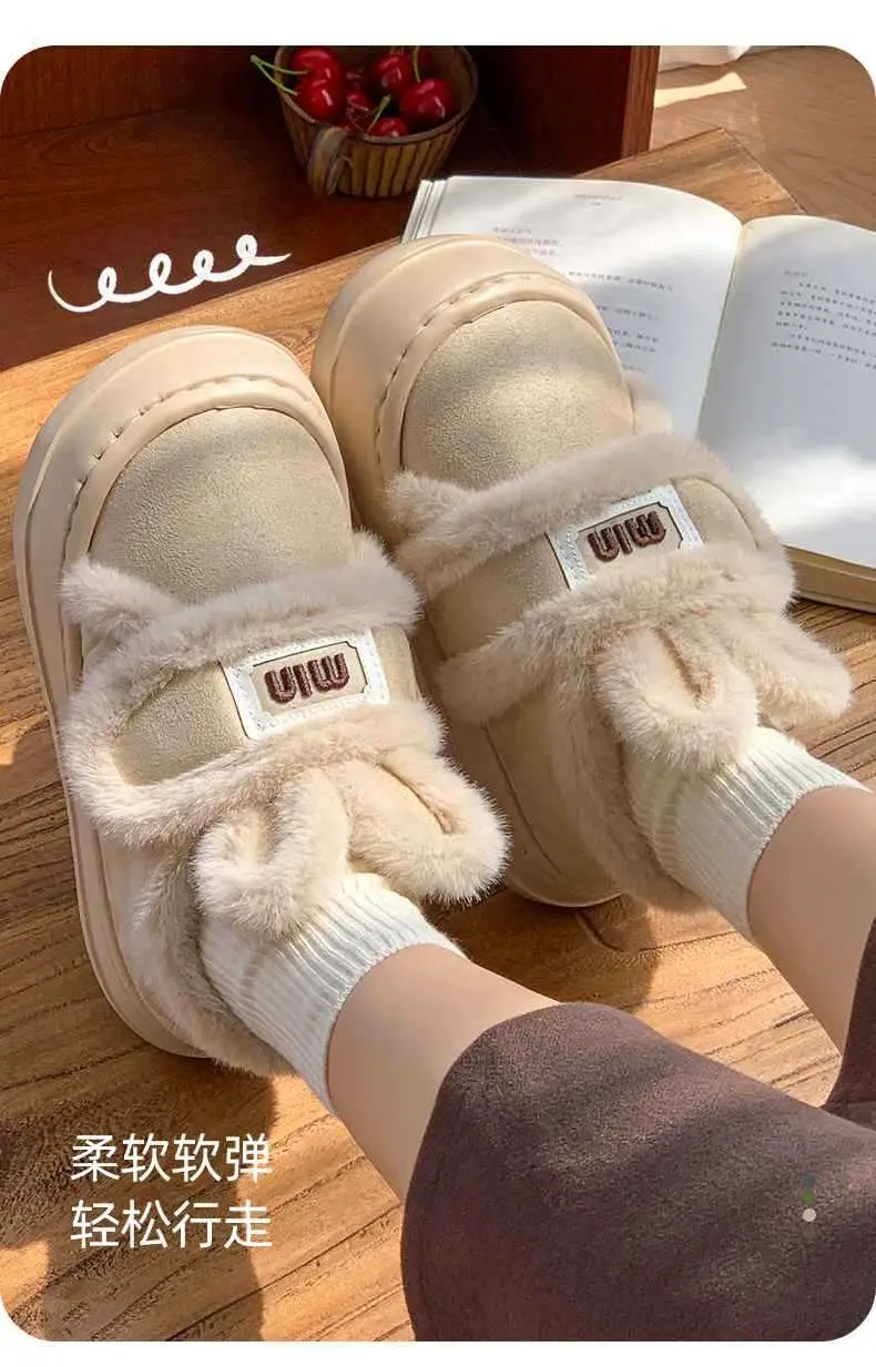 2025 Winter New Plush Rabbit Ear Velcro Women's Shoes with Outer Wear Home Casual Slippers Cotton Slippers — feature 11