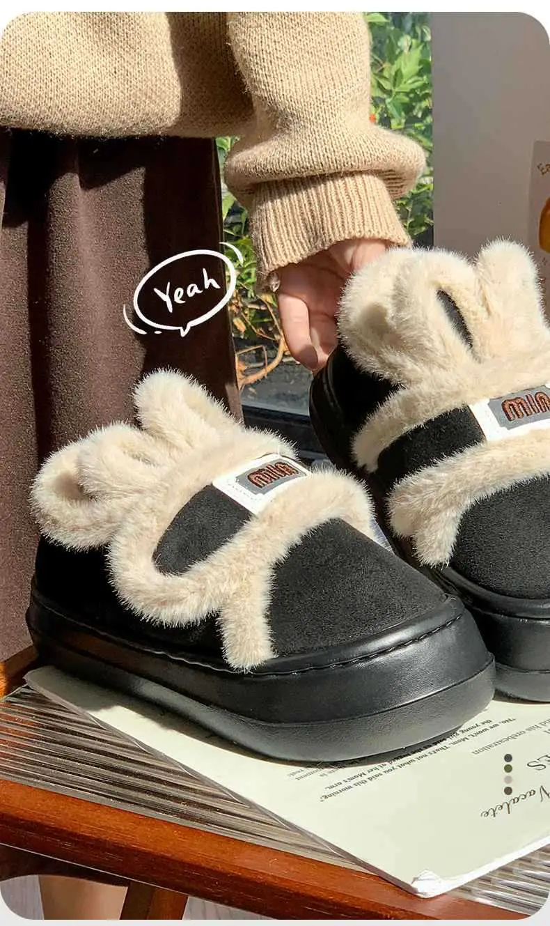 2025 Winter New Plush Rabbit Ear Velcro Women's Shoes with Outer Wear Home Casual Slippers Cotton Slippers — feature 8