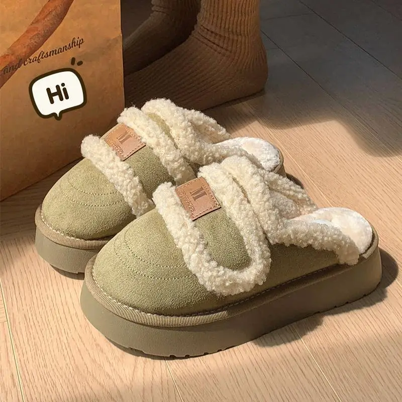 Velcro Cotton Slippers for Women Winter 2025 New Home Indoor Non-Slip Thick Sole Warm Plush Women Winter - Image 5