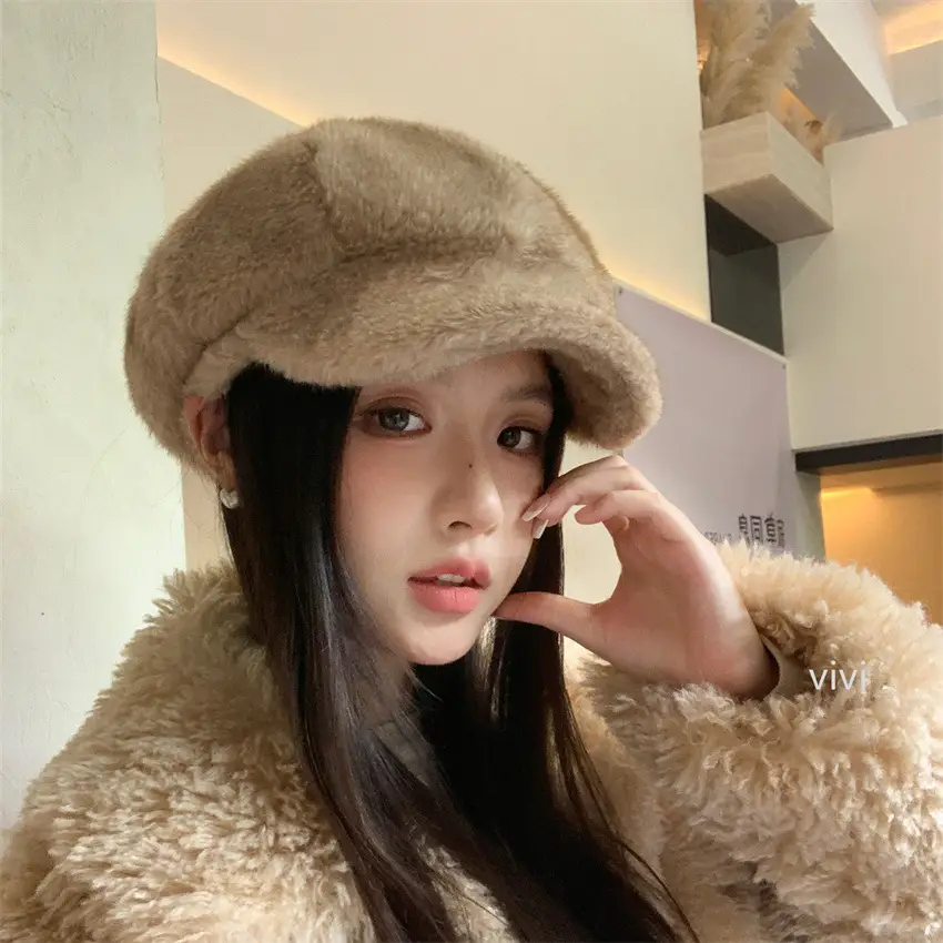 Winter Plush Duckbill Cap for Women Warm Beret