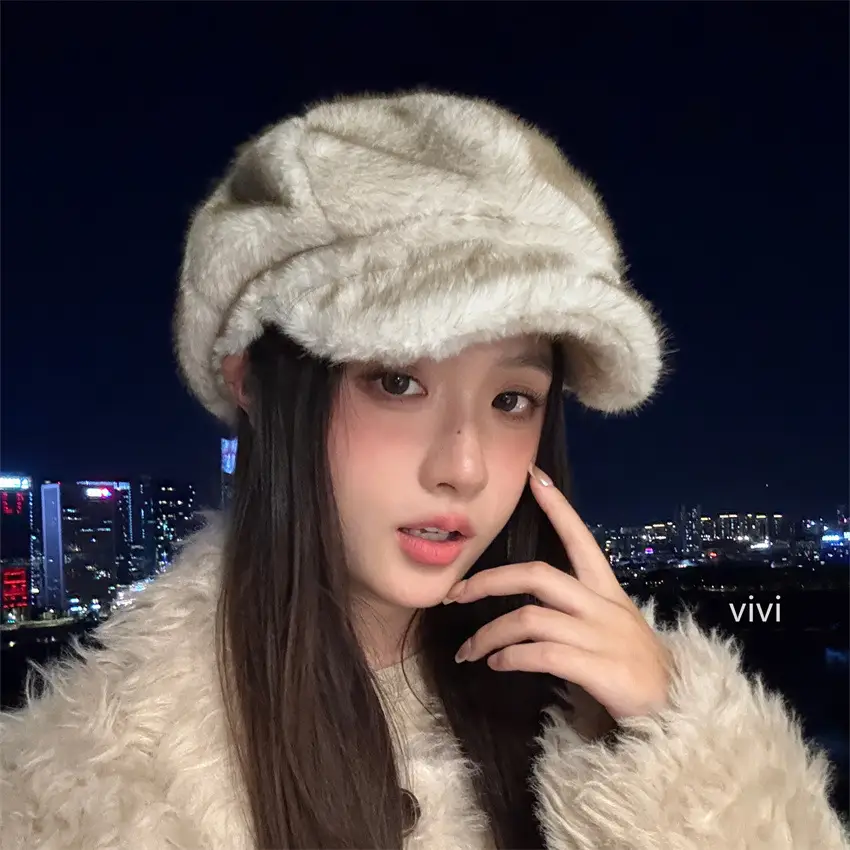 Winter Plush Duckbill Cap for Women Warm Beret