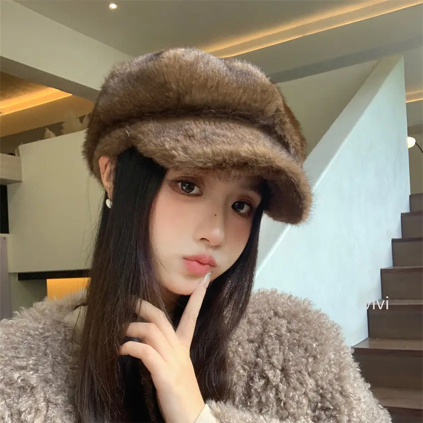 Winter Plush Duckbill Cap for Women Warm Beret
