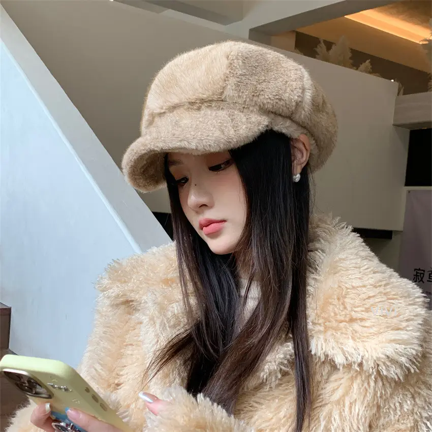 Winter Plush Duckbill Cap for Women Warm Beret — feature 10