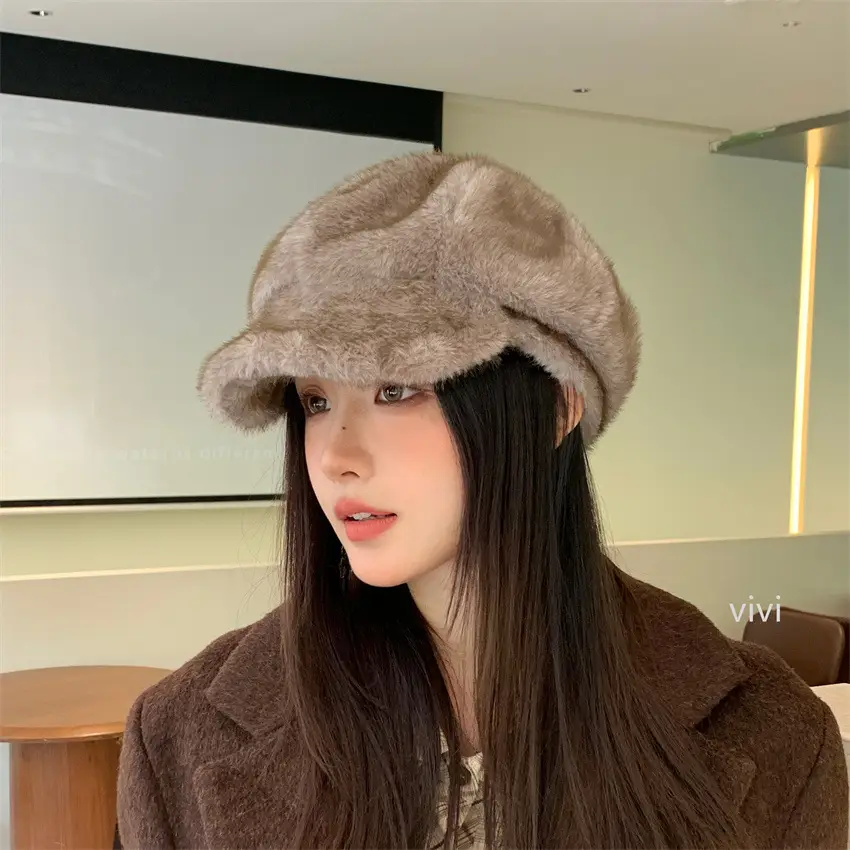 Winter Plush Duckbill Cap for Women Warm Beret — feature 2