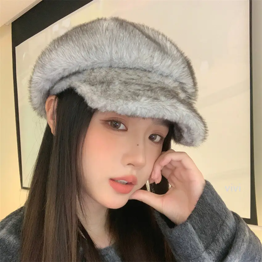 Winter Plush Duckbill Cap for Women Warm Beret — feature 3