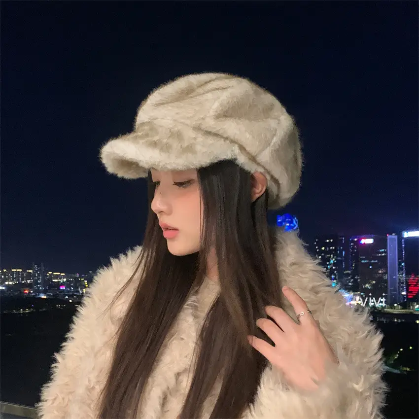 Winter Plush Duckbill Cap for Women Warm Beret — feature 6
