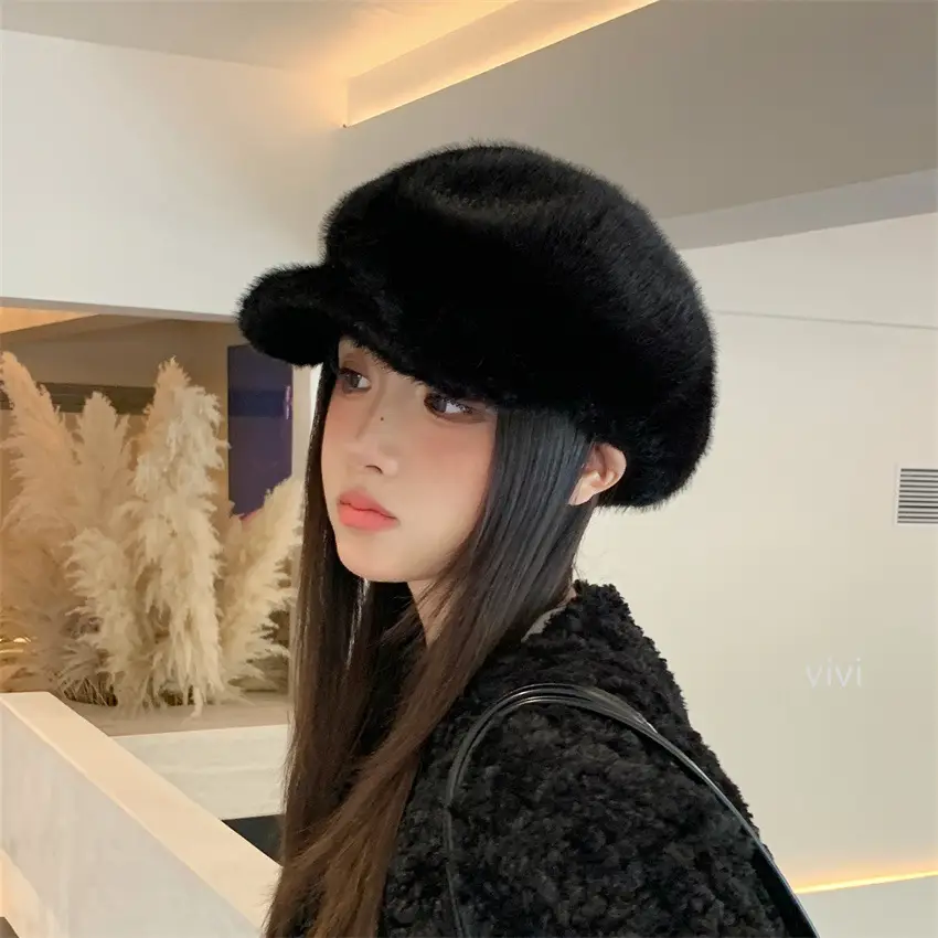 Winter Plush Duckbill Cap for Women Warm Beret — feature 7