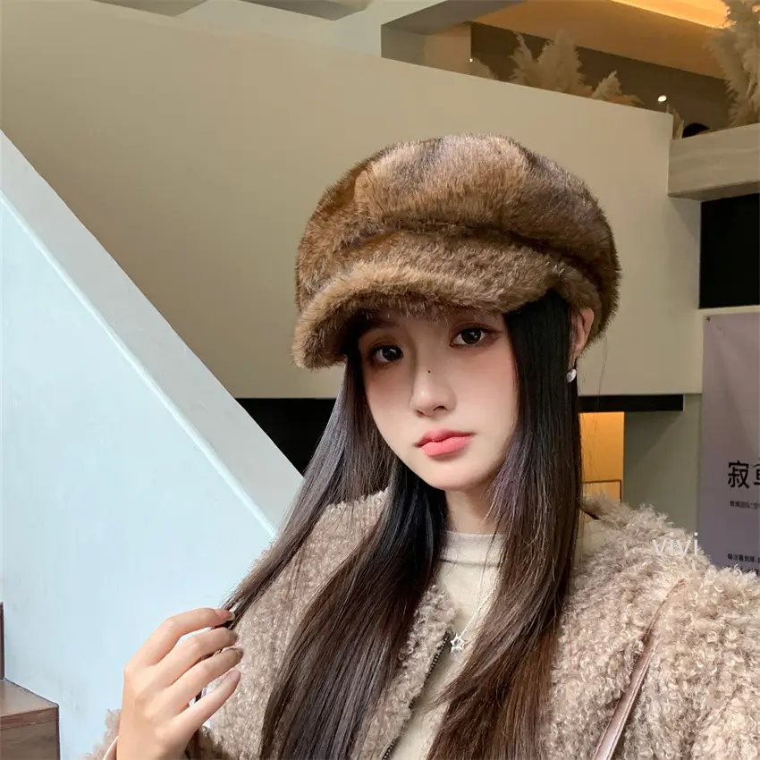 Winter Plush Duckbill Cap for Women Warm Beret — feature 9