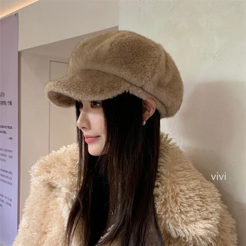 Winter Plush Duckbill Cap for Women Warm Beret