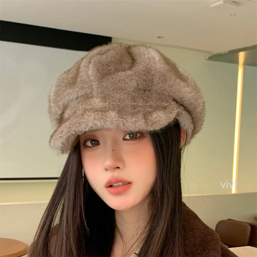 Winter Plush Duckbill Cap for Women Warm Beret