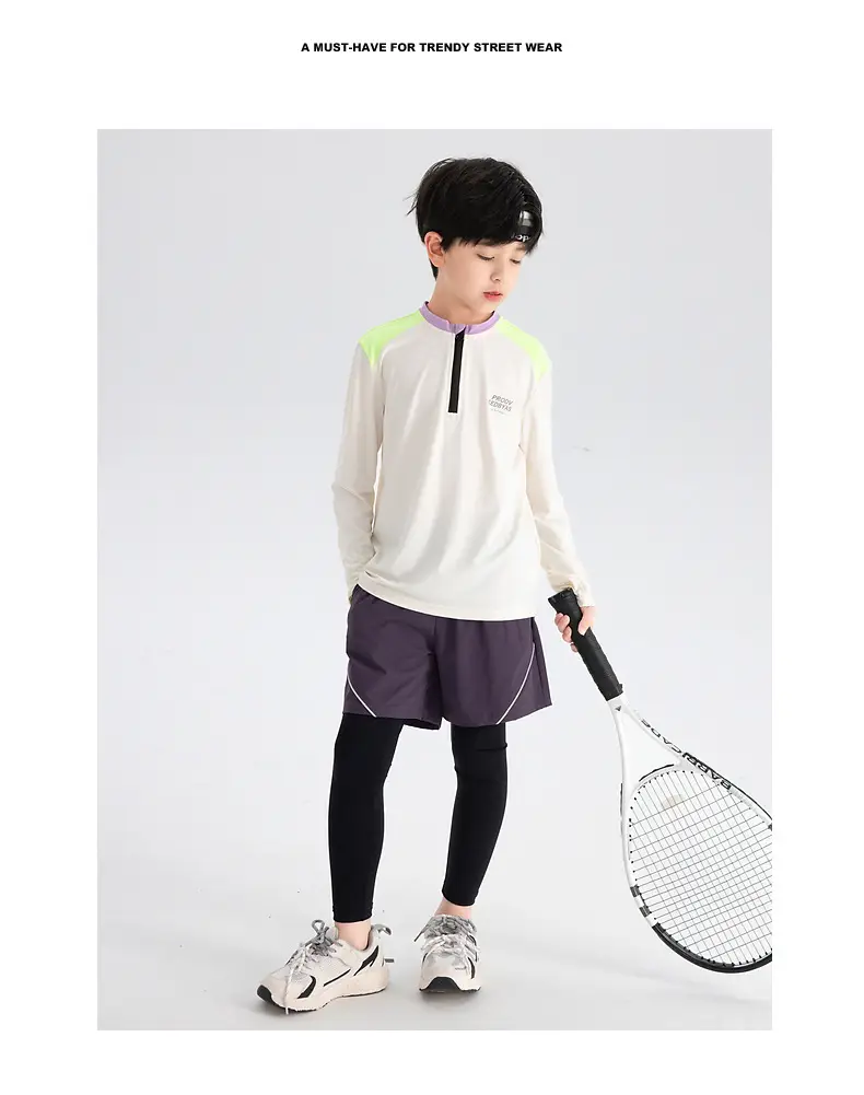 Boys Tennis Shirt Sleeveless Grey White 2026 — feature 2