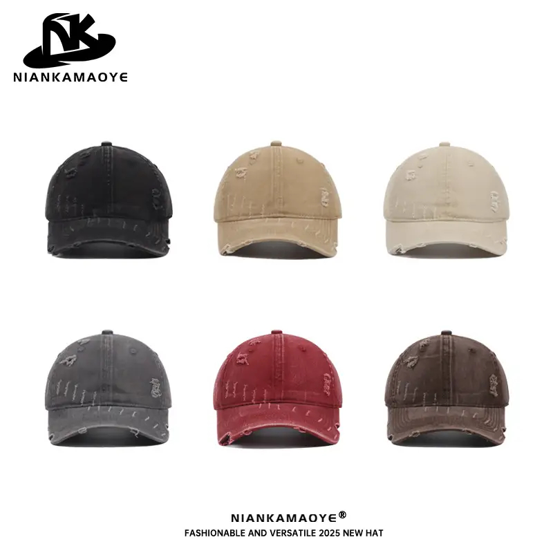 New Niche Design Wash Denim Baseball Cap with Distressed Curved Brim - Image 8