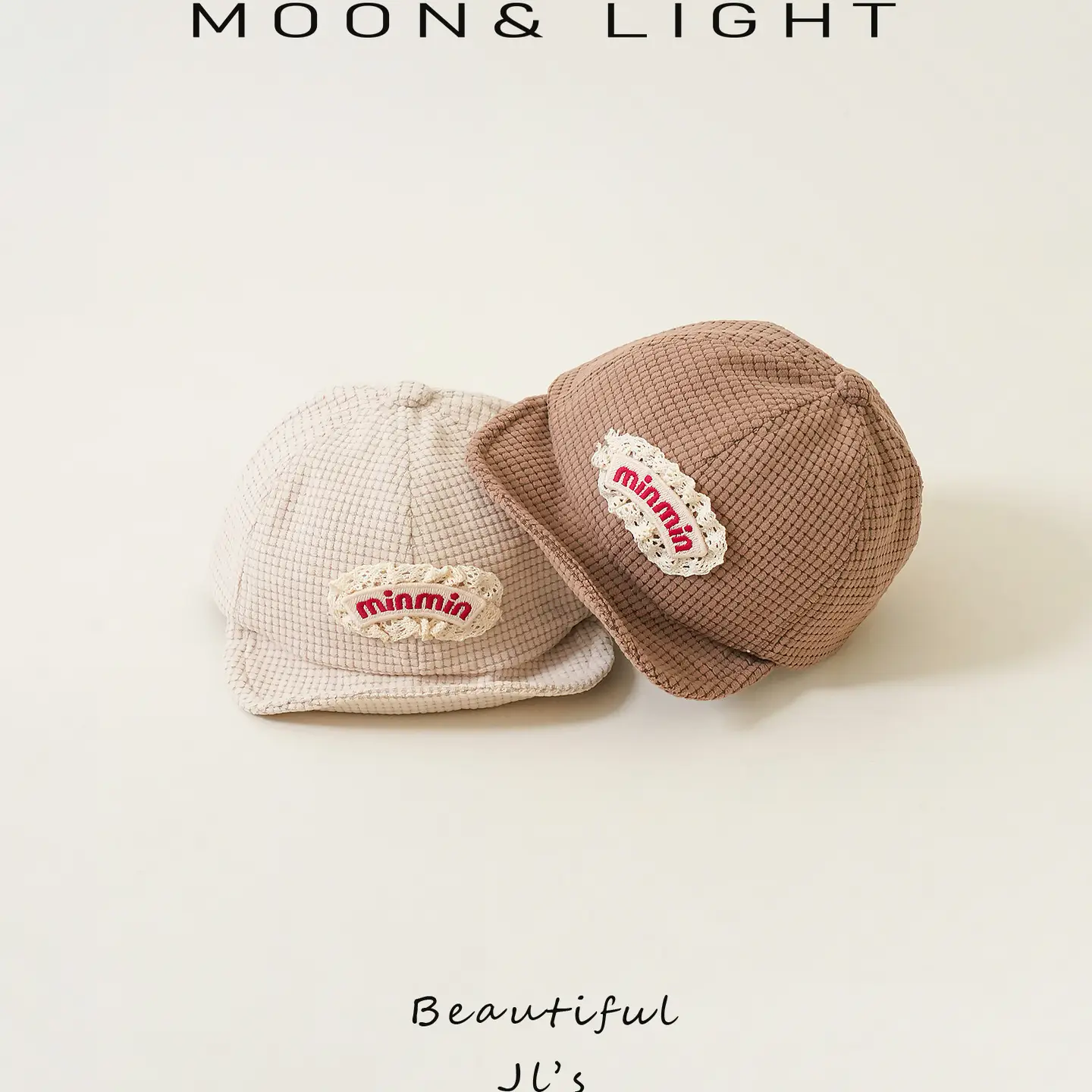Baby Cap Beige Corduroy Lace Spring Autumn - Image 4