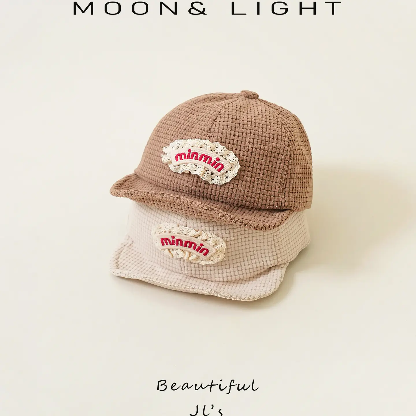 Baby Cap Beige Corduroy Lace Spring Autumn - Image 5