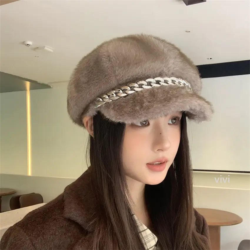 Korean Style Fur Cap Autumn Winter Windproof Octagonal Hat - Image 6