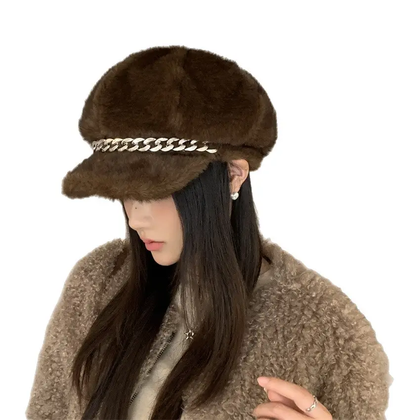 Korean Style Fur Cap Autumn Winter Windproof Octagonal Hat - Image 7