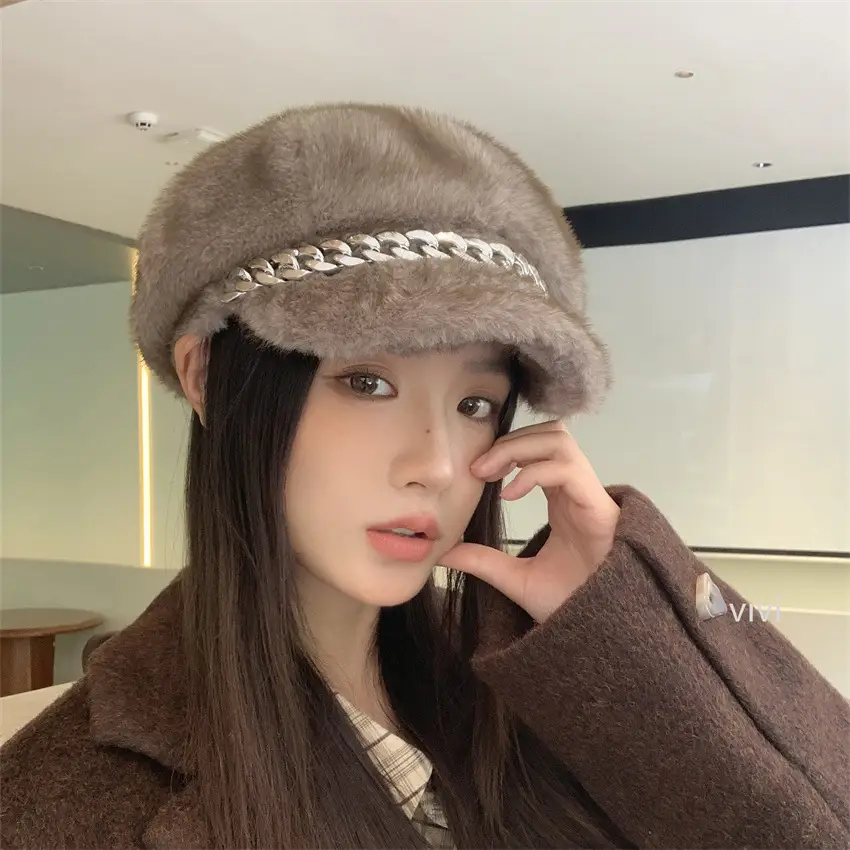 Korean Style Fur Cap Autumn Winter Windproof Octagonal Hat — feature 10