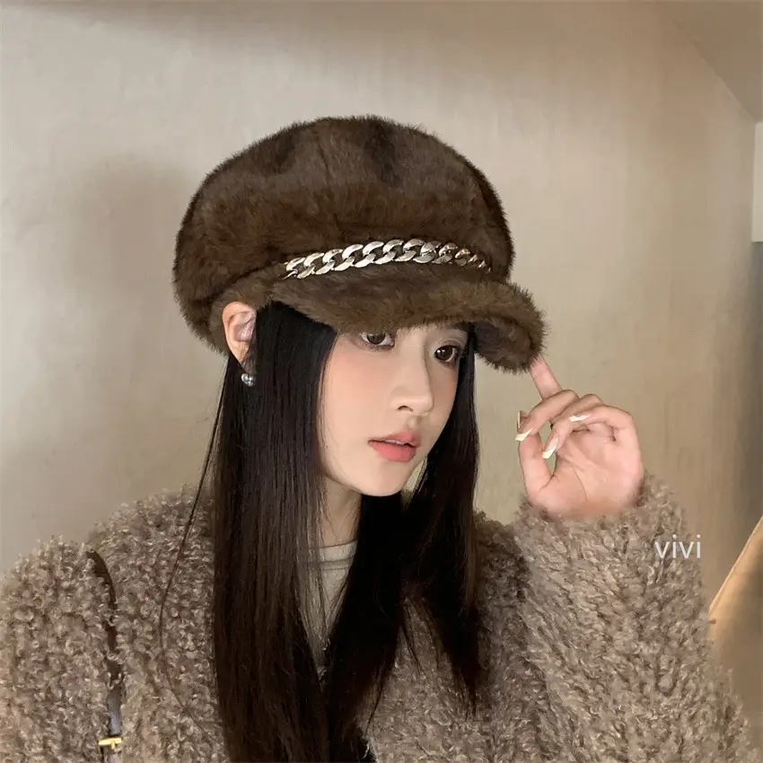 Korean Style Fur Cap Autumn Winter Windproof Octagonal Hat — feature 5