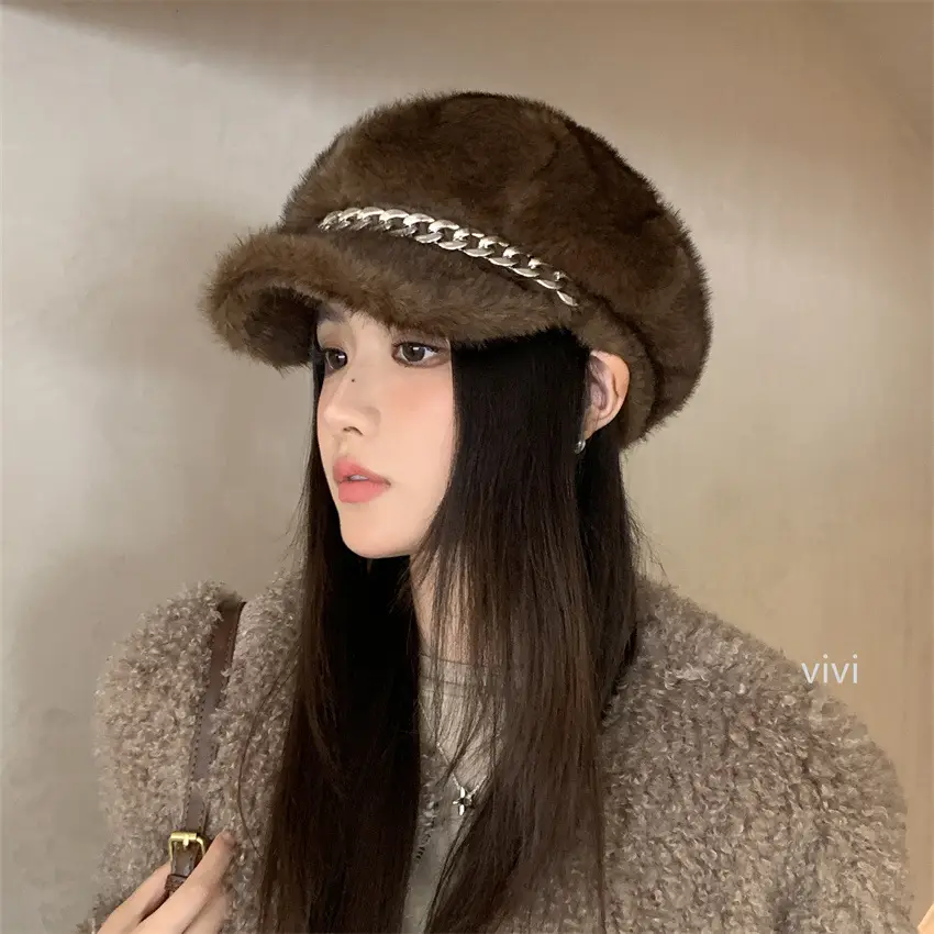 Korean Style Fur Cap Autumn Winter Windproof Octagonal Hat — feature 6