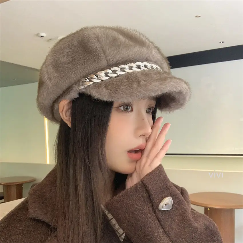 Korean Style Fur Cap Autumn Winter Windproof Octagonal Hat - Image 5