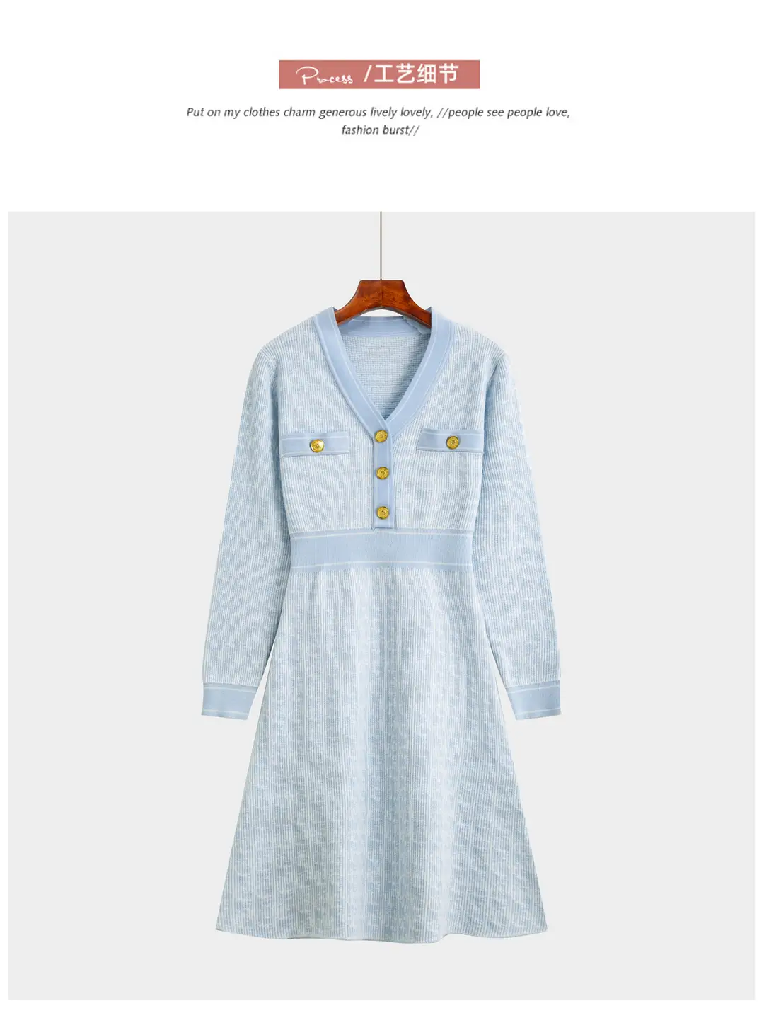 Celebrity Style Knitted Dress for Women in Autumn and Winter, Mid-Length V-Neck Sweater Dress with A-Line Skirt Underneath — feature 18