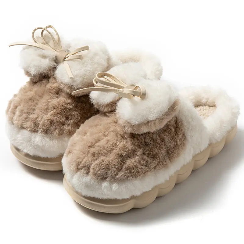 Women's Thick-Soled Cotton Slippers with a Stepping-On-Poop Feeling, Indoor Home Cotton Slippers, Warm Bow-Knot Furry Cotton Slippers - Image 22