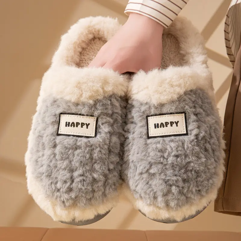 Women's Thick-Soled Cotton Slippers with a Stepping-On-Poop Feeling, Indoor Home Cotton Slippers, Warm Bow-Knot Furry Cotton Slippers - Image 3