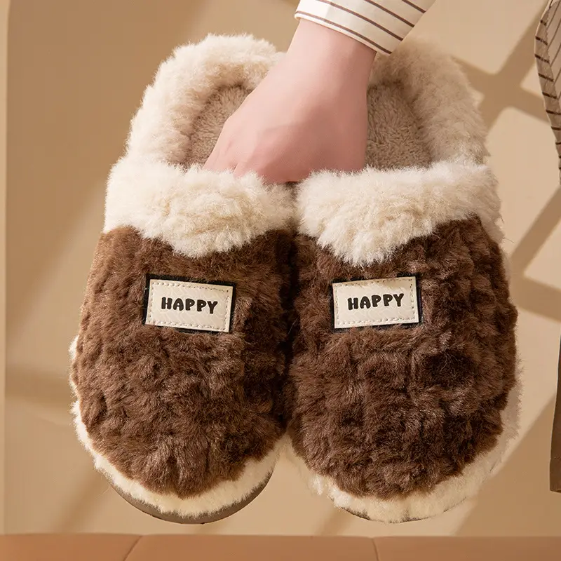 Women's Thick-Soled Cotton Slippers with a Stepping-On-Poop Feeling, Indoor Home Cotton Slippers, Warm Bow-Knot Furry Cotton Slippers - Image 4