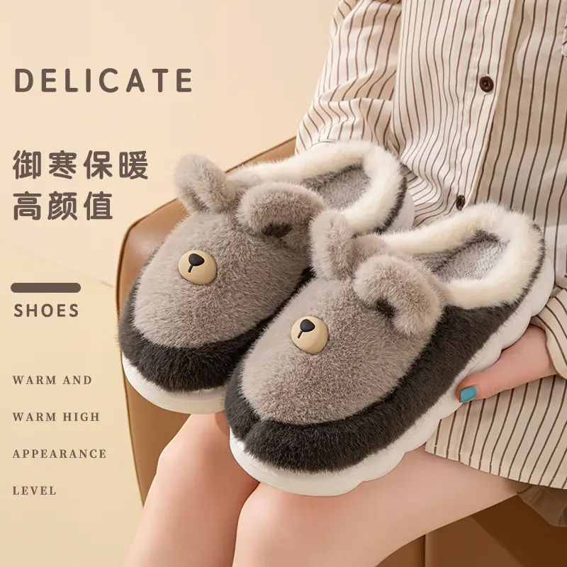 Women's Thick-Soled Cotton Slippers with a Stepping-On-Poop Feeling, Indoor Home Cotton Slippers, Warm Bow-Knot Furry Cotton Slippers - Image 8