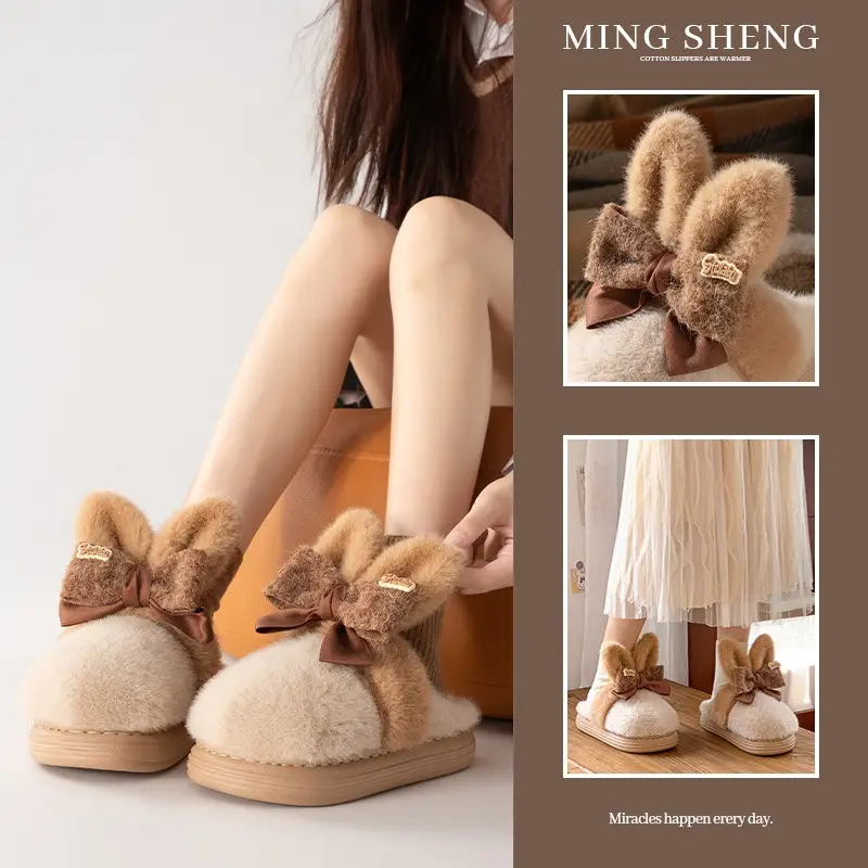 Source Factory's New Winter Model: Cute Rabbit Bowknot Women's Shoes with Big Ears, Suitable for Outdoor Wear and Home Use, Thickened for Warmth, Soft Sole - Image 5