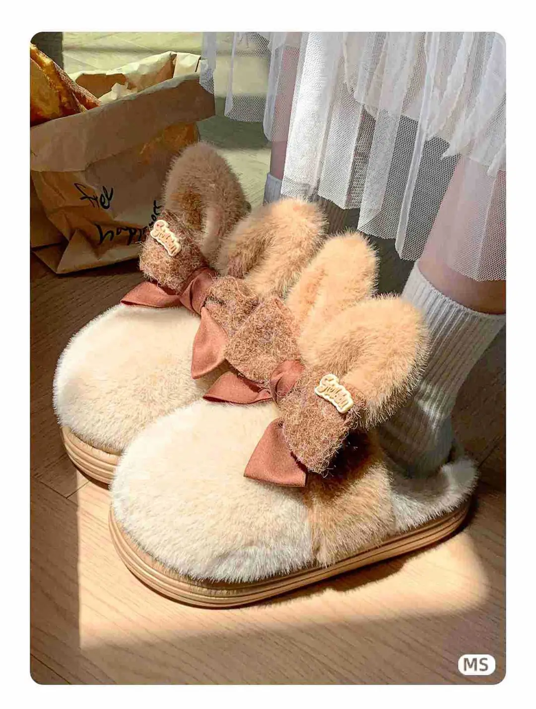 Source Factory's New Winter Model: Cute Rabbit Bowknot Women's Shoes with Big Ears, Suitable for Outdoor Wear and Home Use, Thickened for Warmth, Soft Sole — feature 4