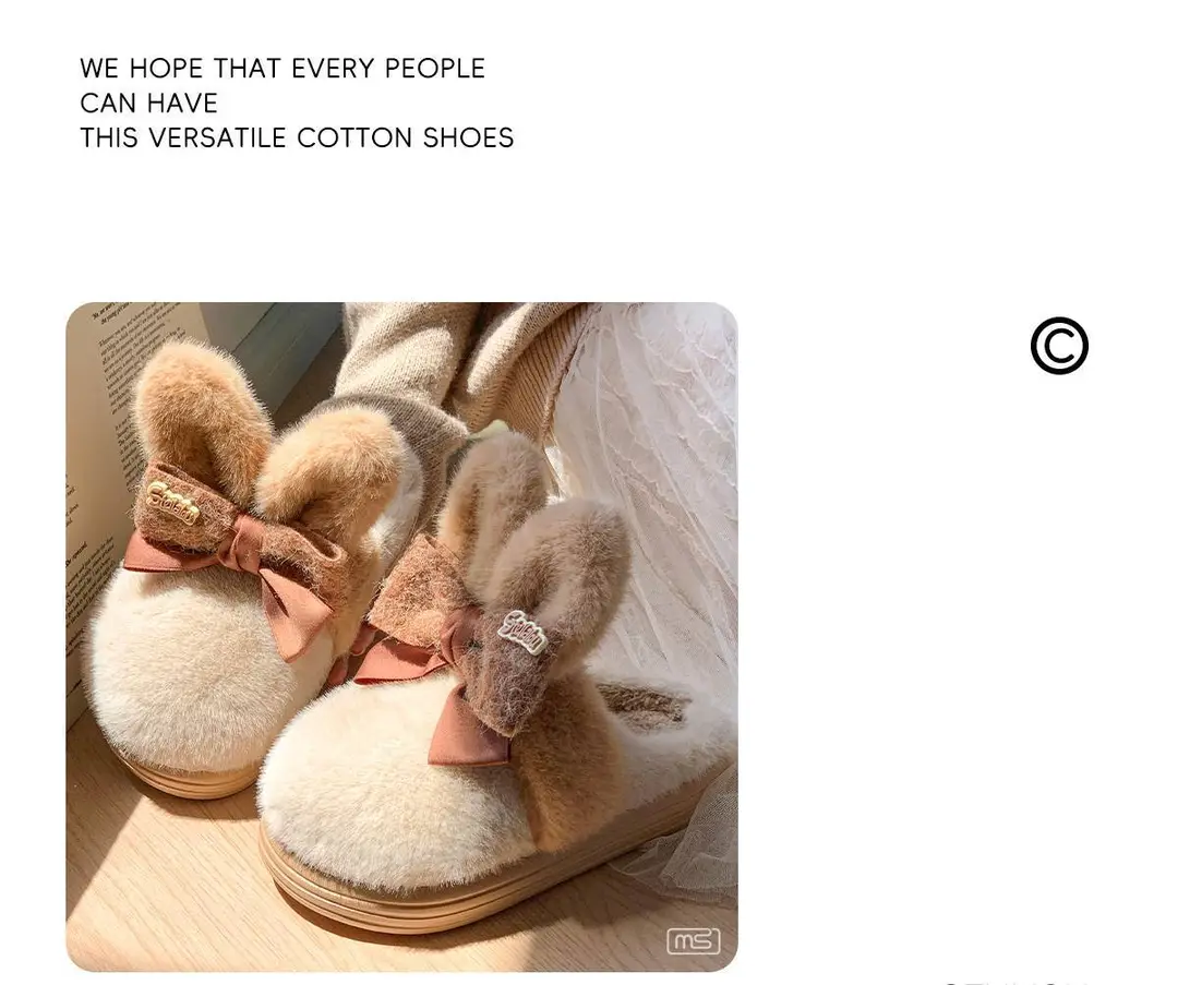 Source Factory's New Winter Model: Cute Rabbit Bowknot Women's Shoes with Big Ears, Suitable for Outdoor Wear and Home Use, Thickened for Warmth, Soft Sole — feature 5