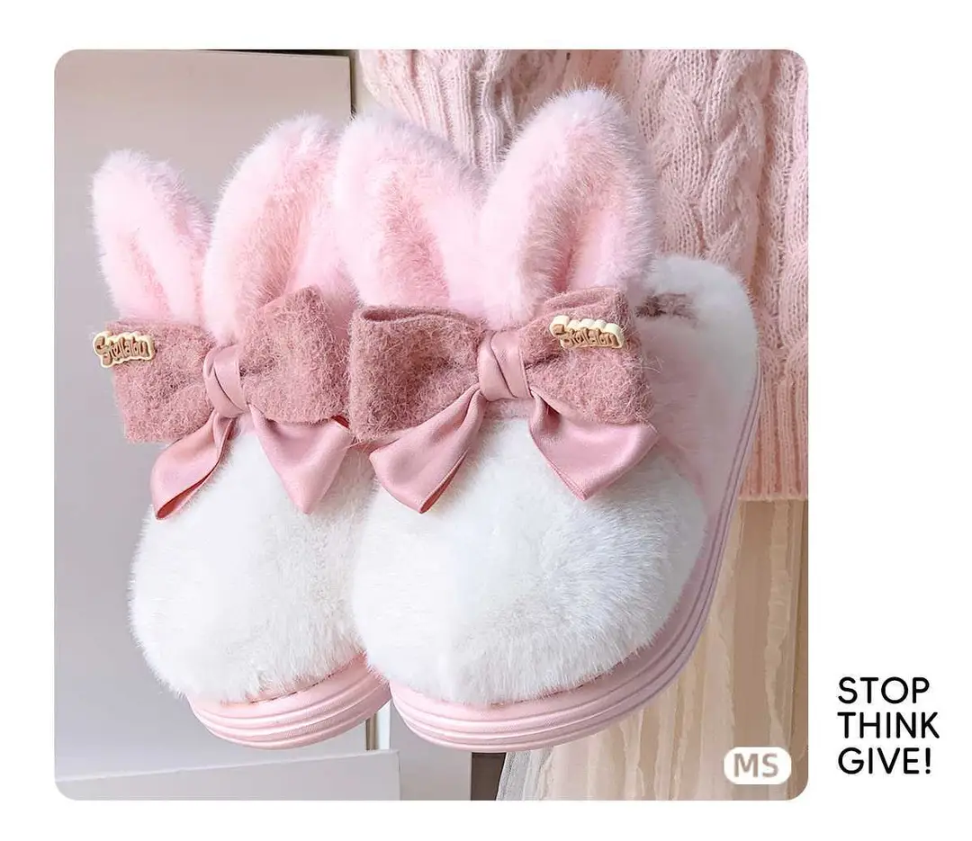 Source Factory's New Winter Model: Cute Rabbit Bowknot Women's Shoes with Big Ears, Suitable for Outdoor Wear and Home Use, Thickened for Warmth, Soft Sole — feature 9