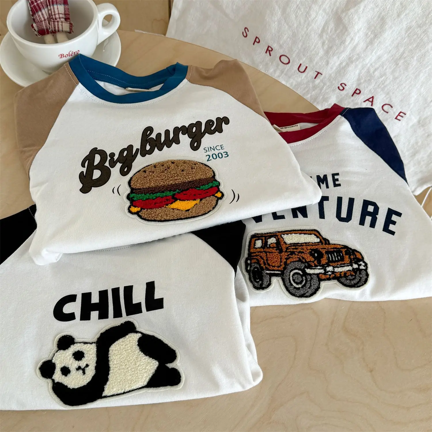 Children's Big Burger T-Shirt White Blue All Cotton Size 26 — feature 10