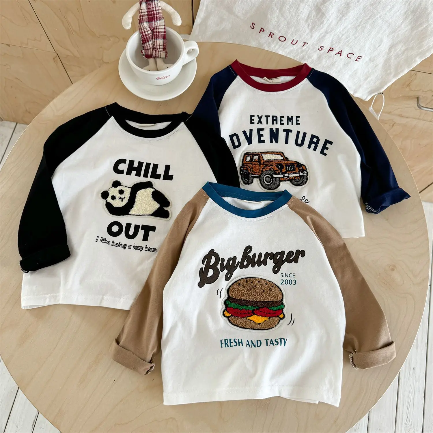 Children's Big Burger T-Shirt White Blue All Cotton Size 26 — feature 7