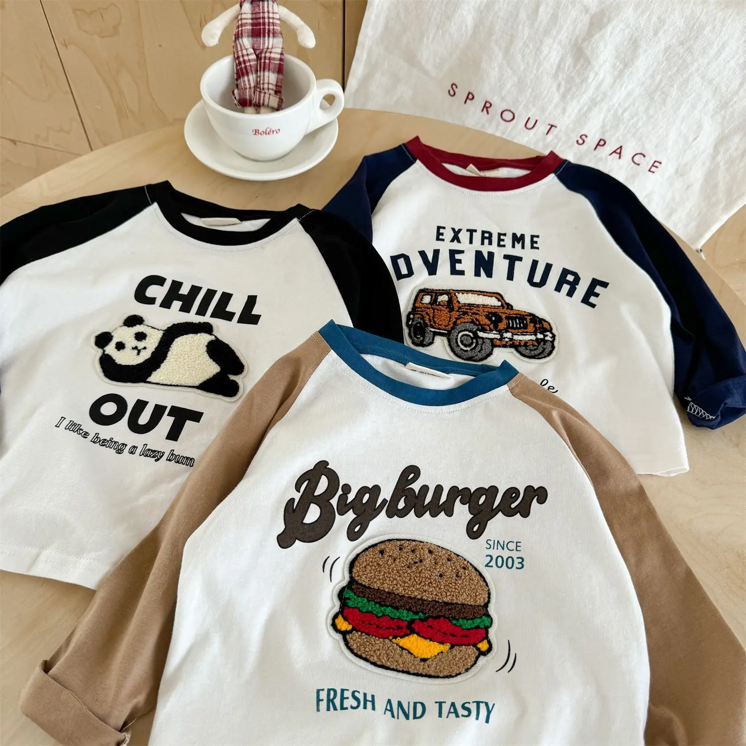 Children's Big Burger T-Shirt White Blue All Cotton Size 26 — feature 8