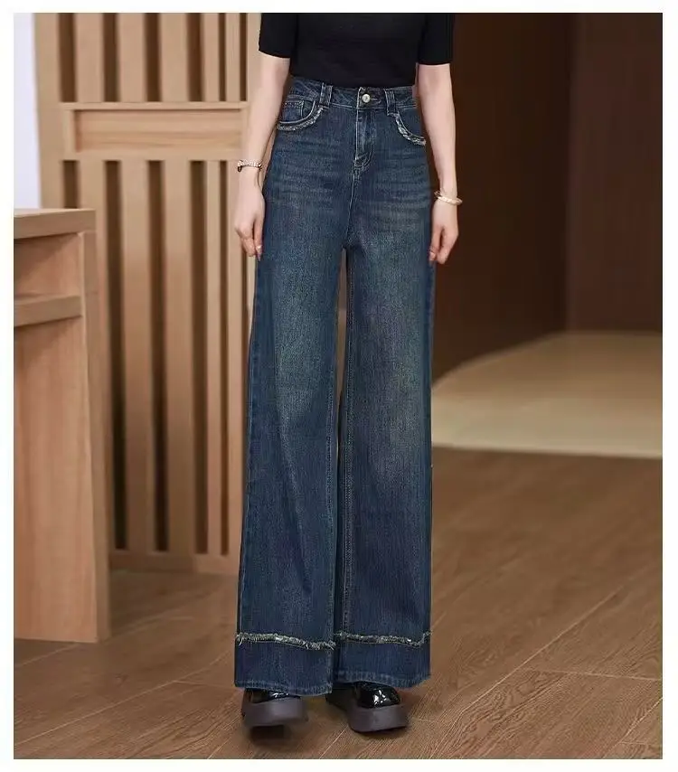 Women Retro Dark Blue Wide Leg Jeans 2025 — feature 14