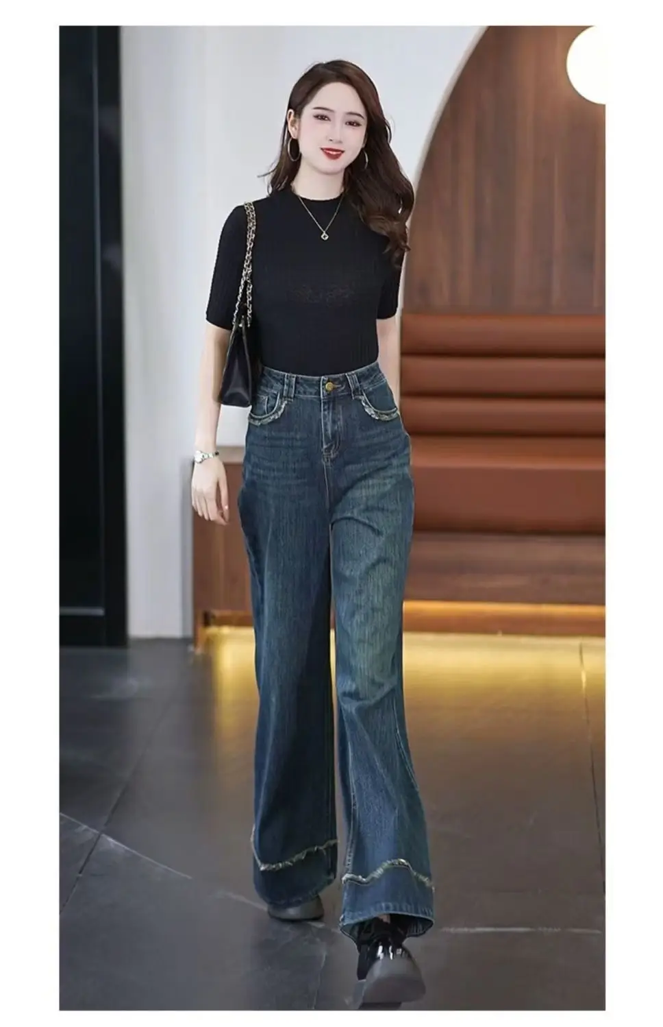 Women Retro Dark Blue Wide Leg Jeans 2025 — feature 15