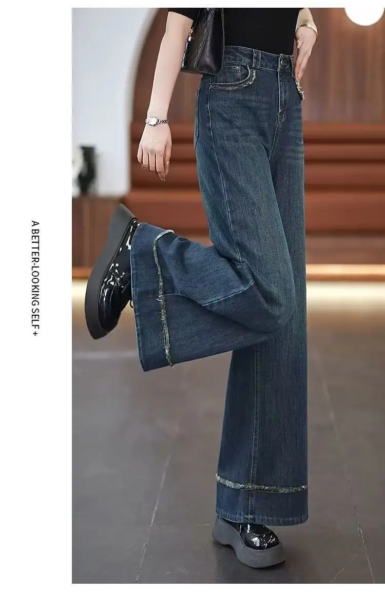 Women Retro Dark Blue Wide Leg Jeans 2025 — feature 16