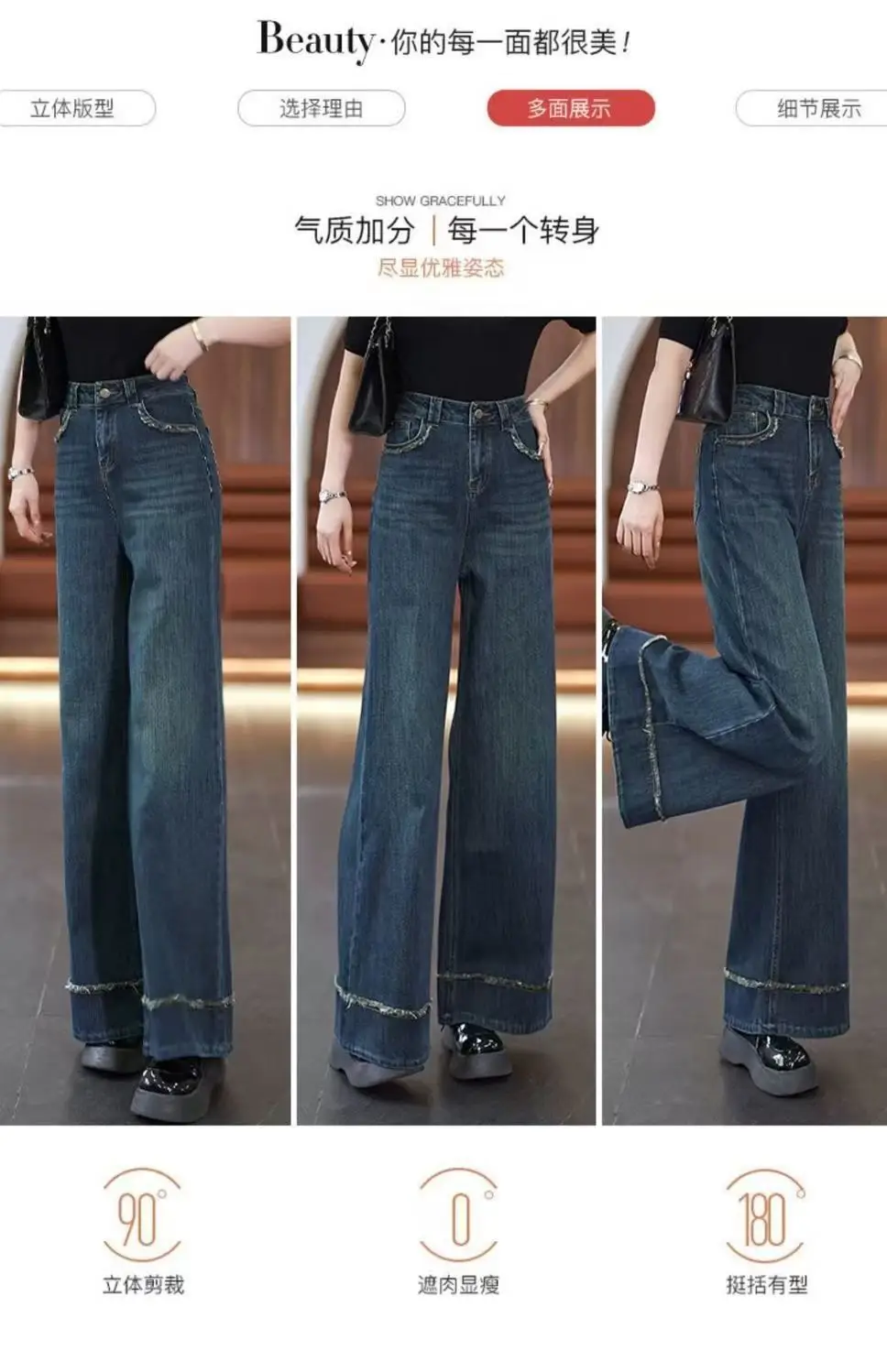 Women Retro Dark Blue Wide Leg Jeans 2025 — feature 5