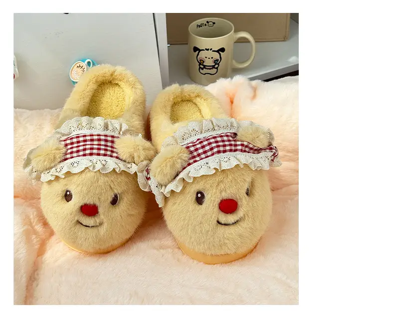 Nanbowan Cartoon Cotton Slippers for Women Winter Cute Bear Home Indoor Velvet Warm Anti-Slip Furry Slippers for Women — feature 5