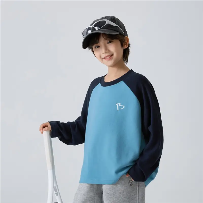 2025 Winter Boys T-Shirt Blue Korean Style Warm Long Sleeve