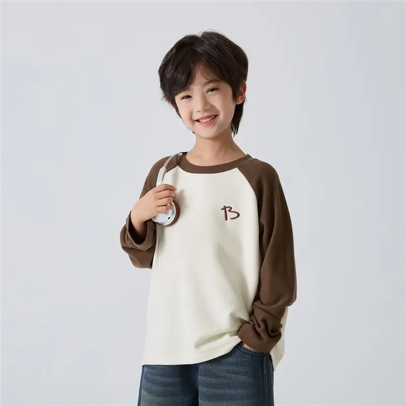 2025 Winter Boys T-Shirt Blue Korean Style Warm Long Sleeve