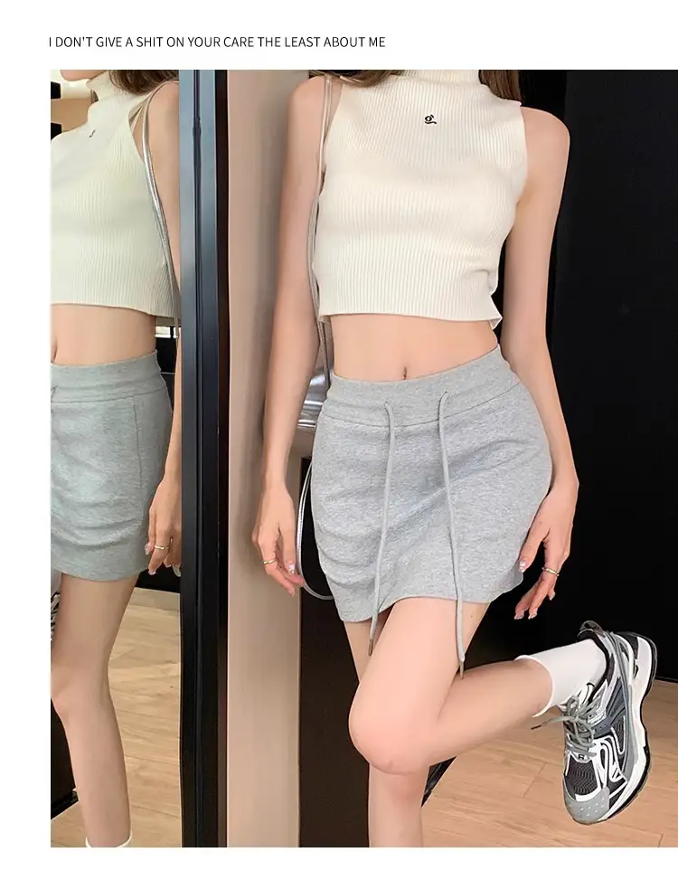 Plus Size Grey Yoga Skirt Low Waist Anti Exposure Fitness Running — feature 14