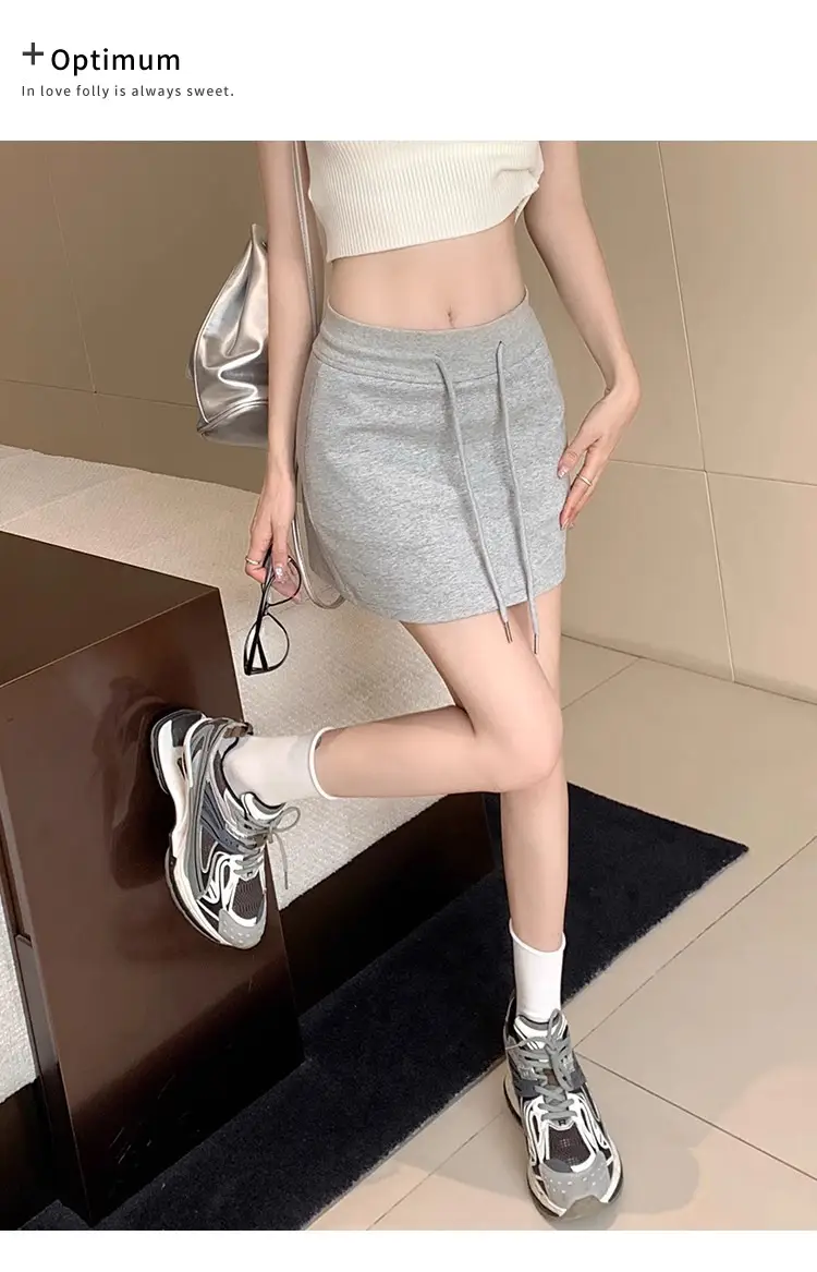 Plus Size Grey Yoga Skirt Low Waist Anti Exposure Fitness Running — feature 15